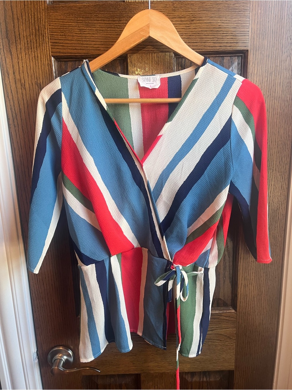 Sienna Sky Multicolor Striped Wrap Top - Red, Blue, Green, Navy, Cream